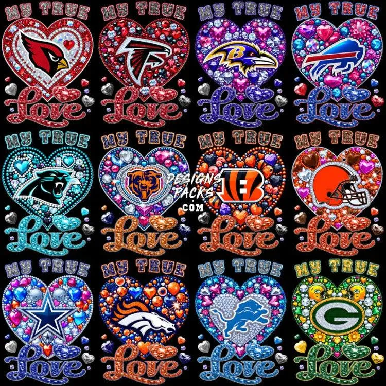 32 DIAMOND MY TRUE LOVE Football Teams Designs Bundle PNG