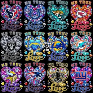 32 DIAMOND MY TRUE LOVE Football Teams Designs Bundle PNG
