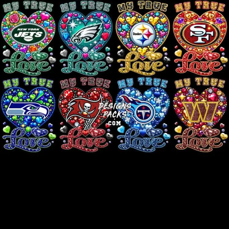 32 DIAMOND MY TRUE LOVE Football Teams Designs Bundle PNG