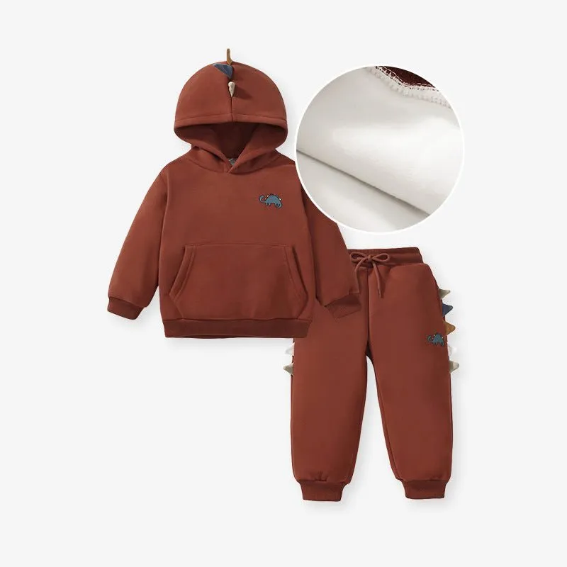 3D Dinosaur Design Brown Sweatshirt with Pants Set