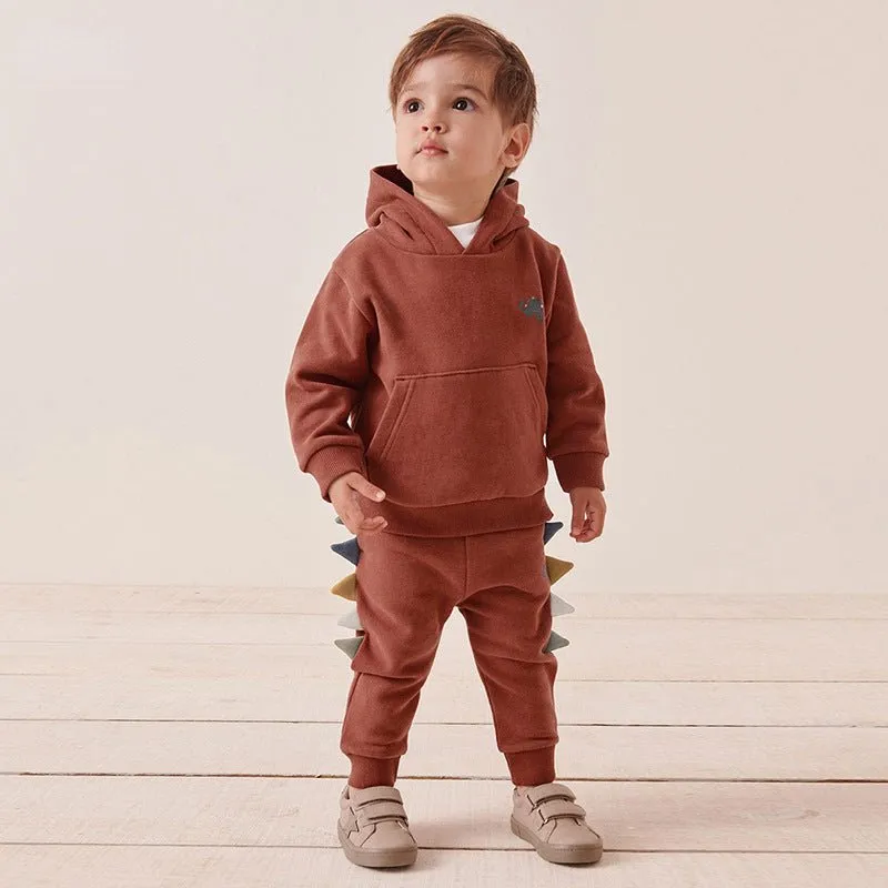 3D Dinosaur Design Brown Sweatshirt with Pants Set