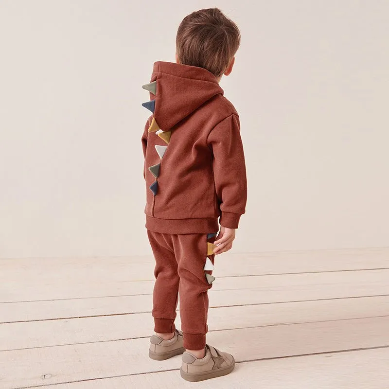 3D Dinosaur Design Brown Sweatshirt with Pants Set