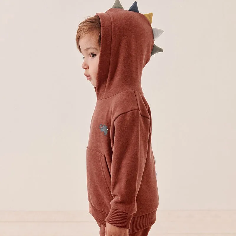 3D Dinosaur Design Brown Sweatshirt with Pants Set