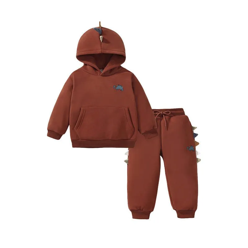 3D Dinosaur Design Brown Sweatshirt with Pants Set
