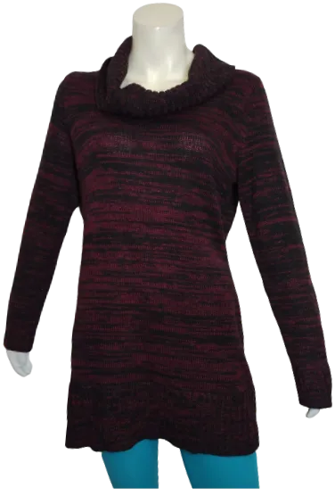 AB Studio Maroon/Black Long Cowl Neck Sweater