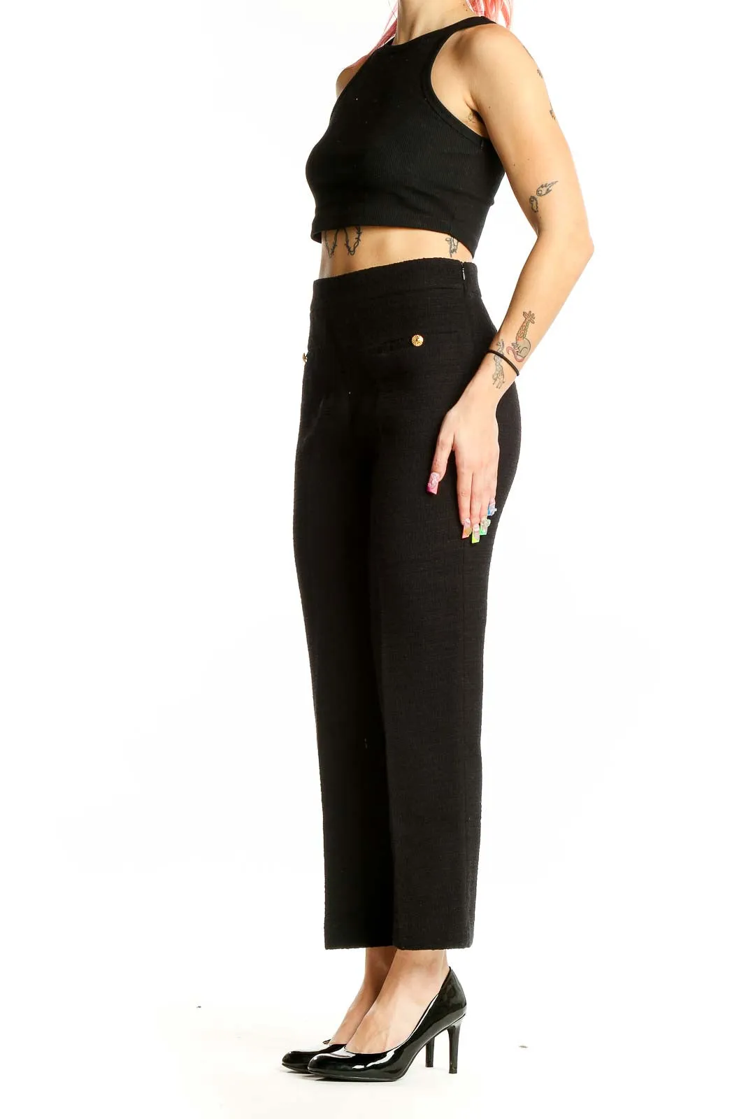 Black High-Waisted Tailored Trousers