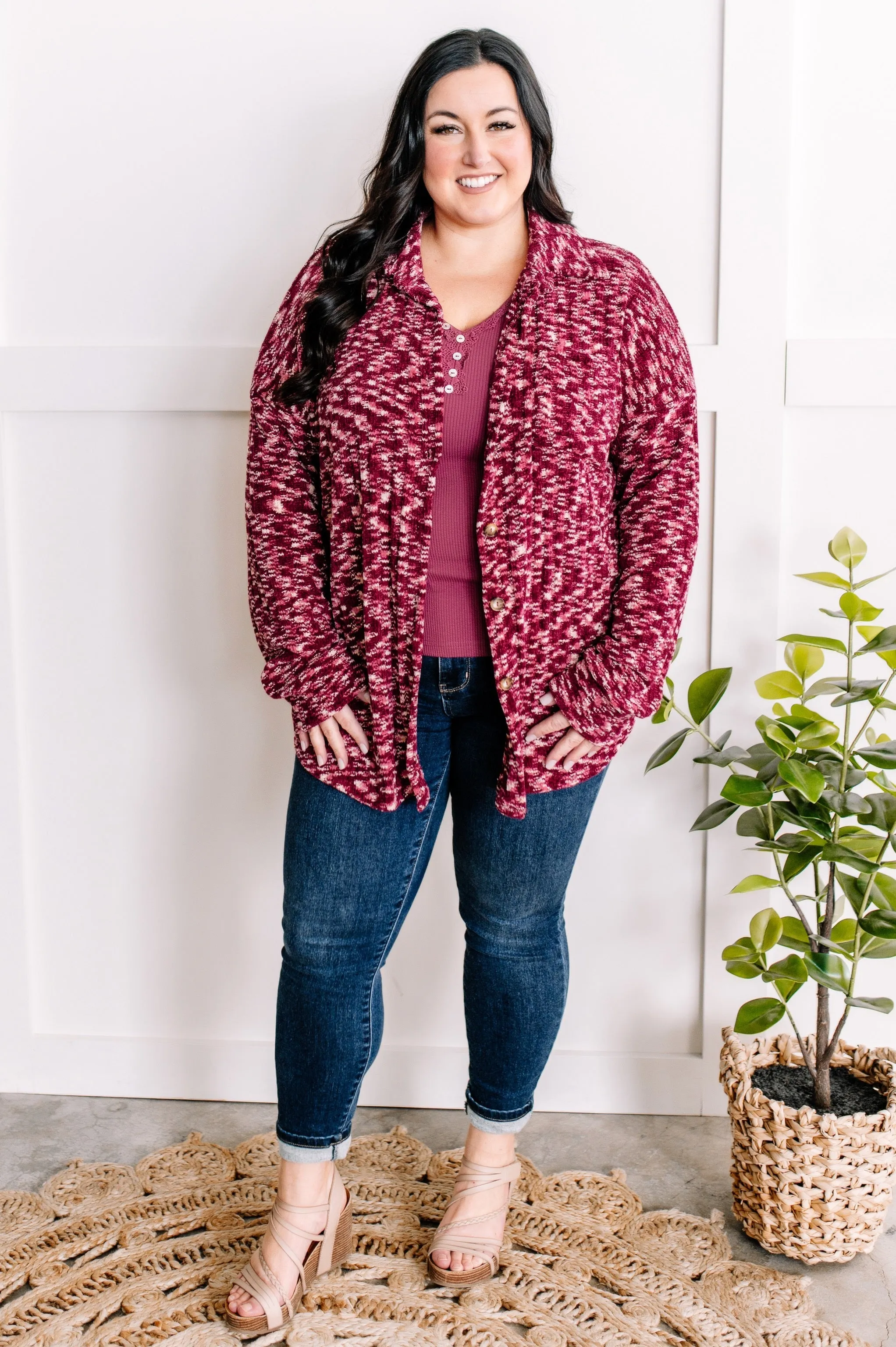 Button Up Sweater Knit Cardigan In Multi Colored Sweetheart