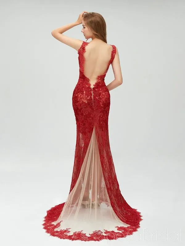 Charming Elegant Colorful Full Lace Mermaid  ELegant Side Split Prom Dresses, PD1025