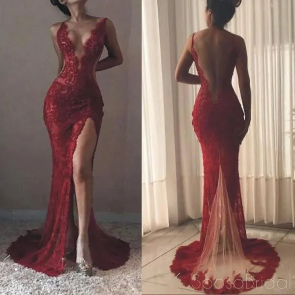 Charming Elegant Colorful Full Lace Mermaid  ELegant Side Split Prom Dresses, PD1025