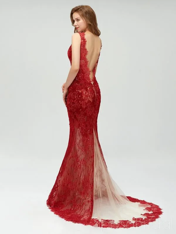 Charming Elegant Colorful Full Lace Mermaid  ELegant Side Split Prom Dresses, PD1025