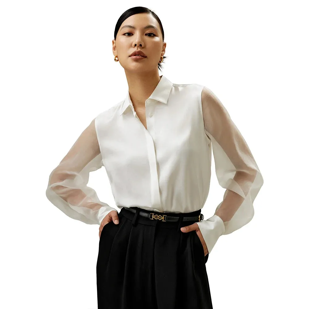 Crisp Sheer Sleeves Ethereal Silk Shirt