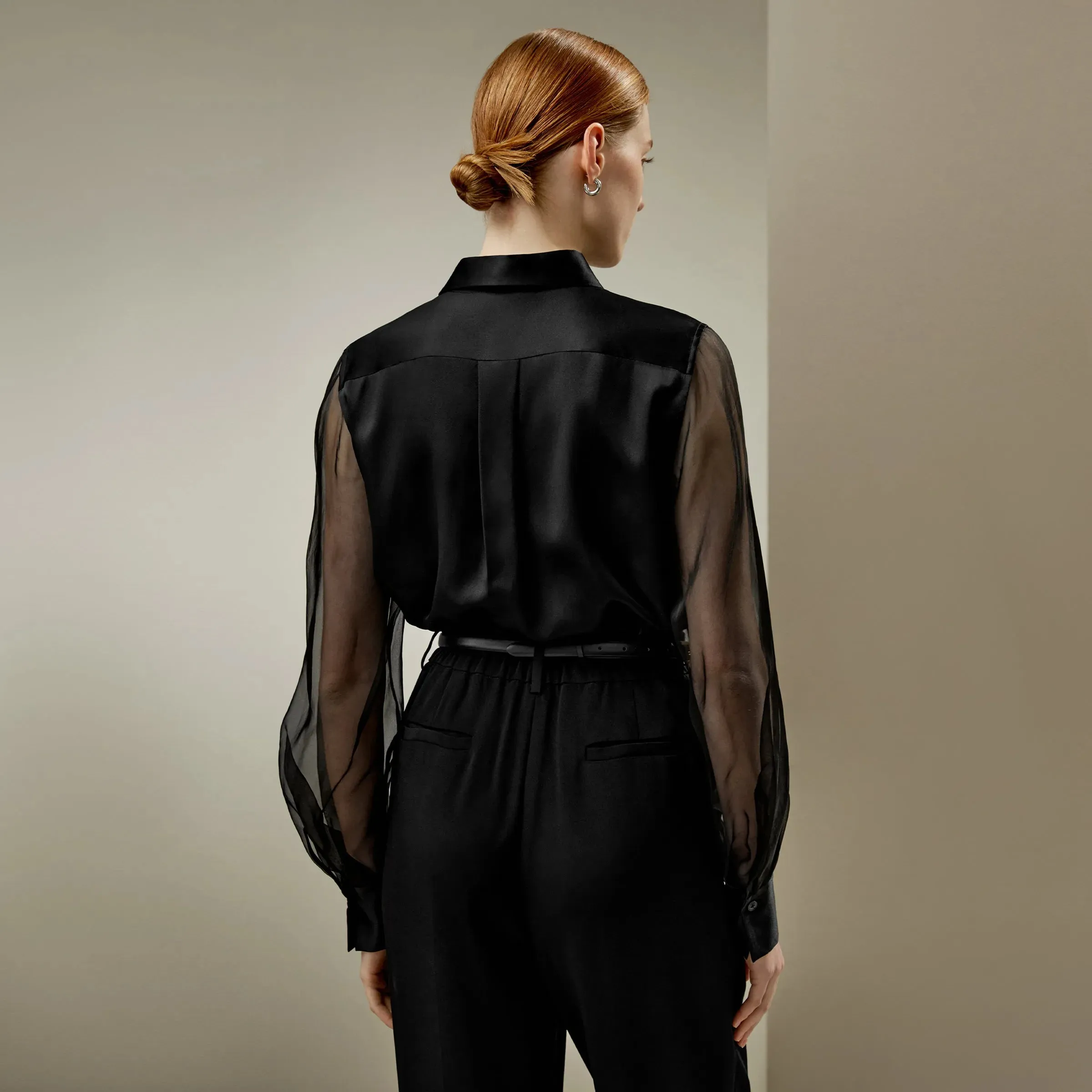 Crisp Sheer Sleeves Ethereal Silk Shirt