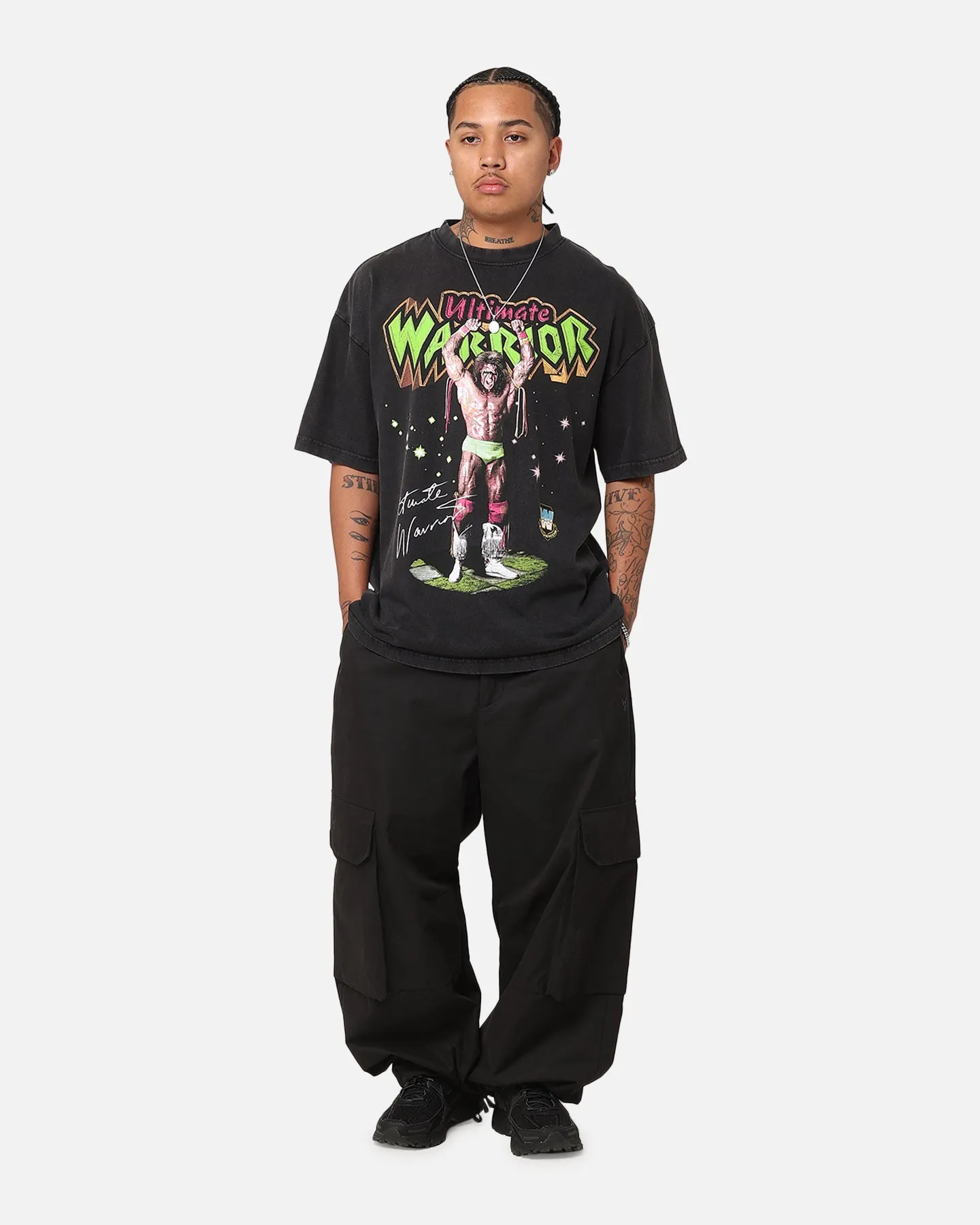 Culture Kings X WWE Ultimate Warrior Vintage T-Shirt Black Acidwash