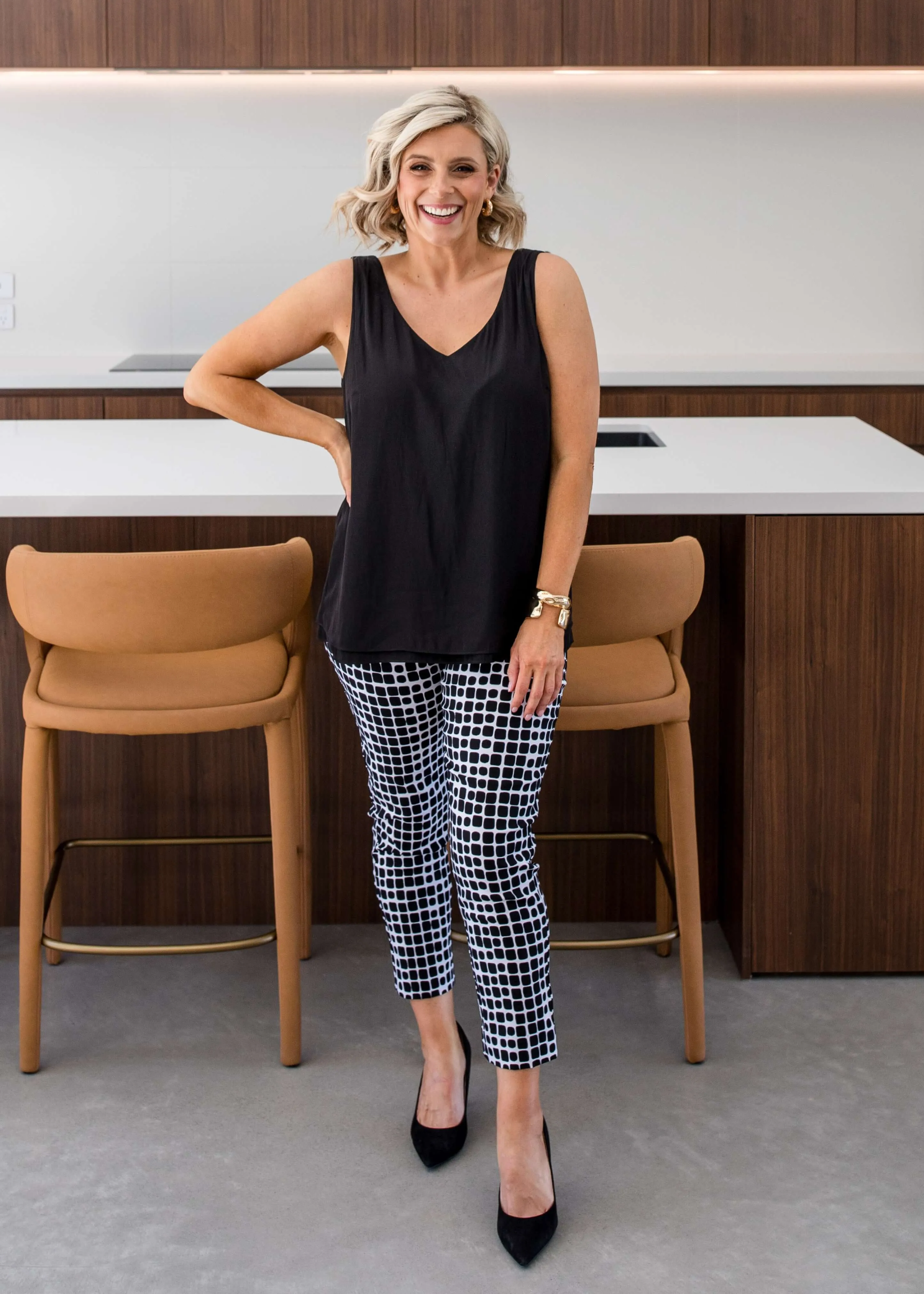 Easy printed bengaline 7/8 pants in Stark Black