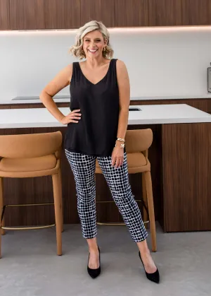 Easy printed bengaline 7/8 pants in Stark Black