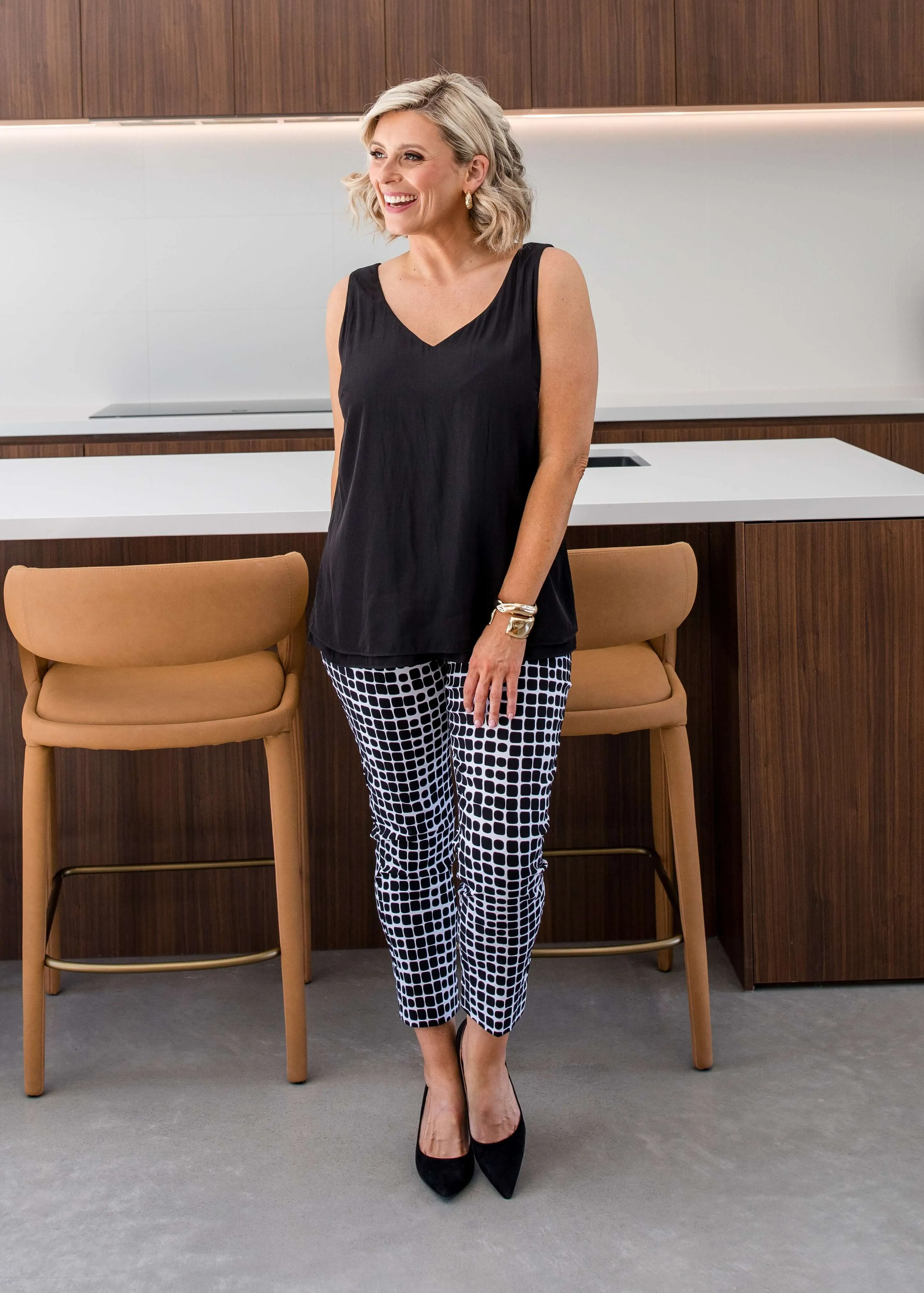 Easy printed bengaline 7/8 pants in Stark Black