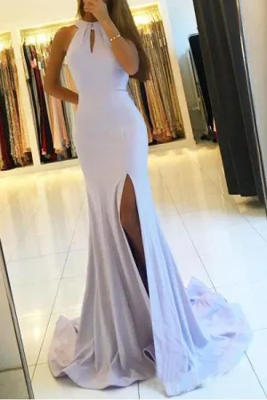 Elegant Backless Mermaid Prom Dresses with Split,Simple Teens Party Dresses PFP0637