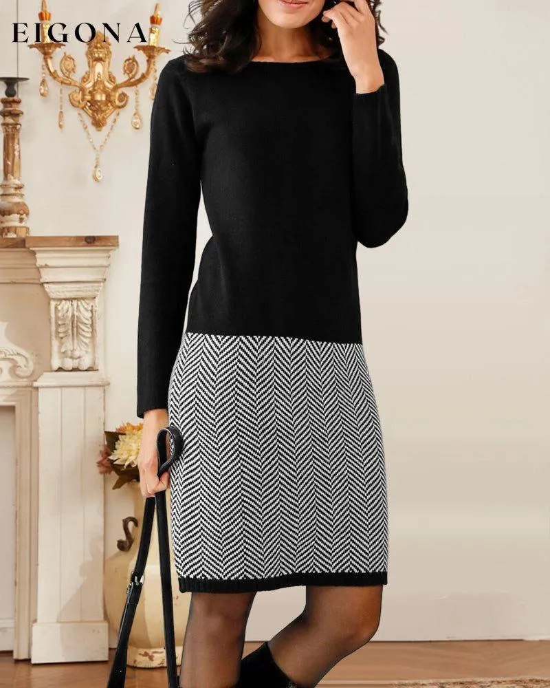 Elegant contrast color long sleeve dress