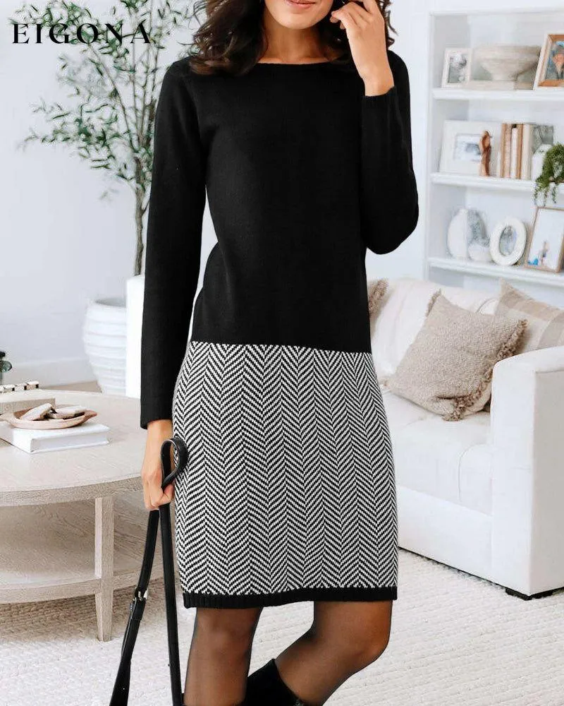 Elegant contrast color long sleeve dress