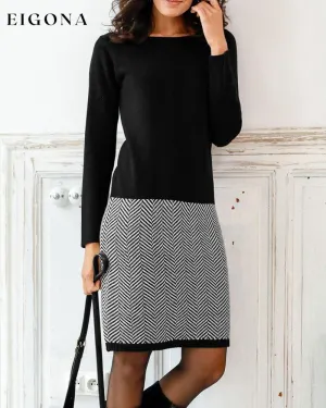 Elegant contrast color long sleeve dress