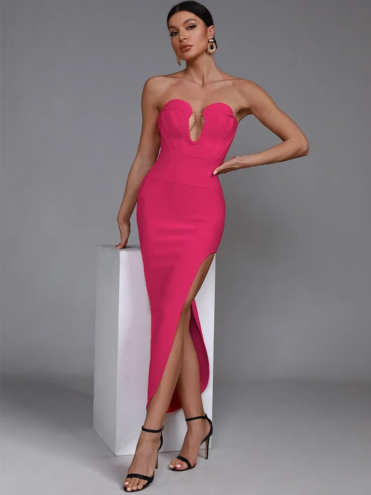 Elegant Strapless Midi Party Dress