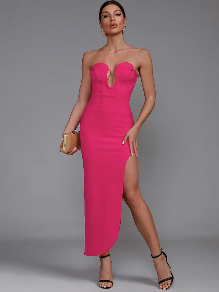 Elegant Strapless Midi Party Dress