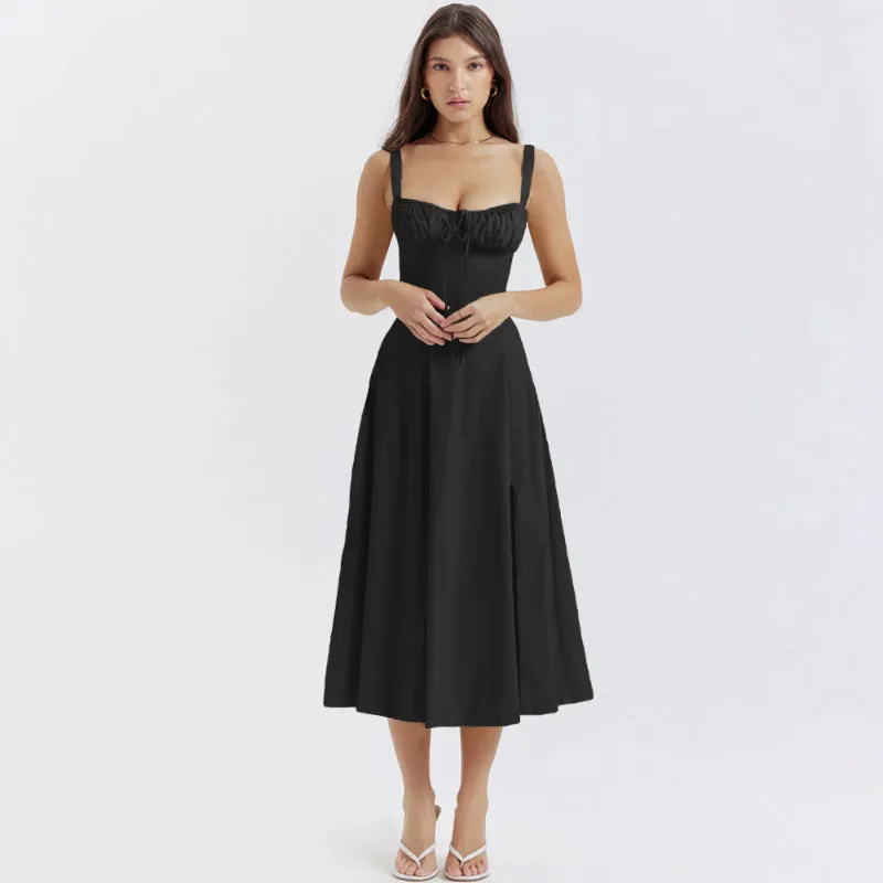 Fit and Flare Summer Split Side Lace-Up Dresses