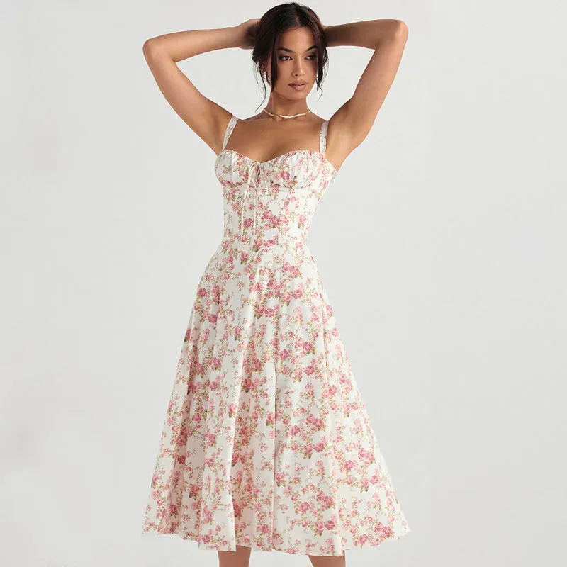Fit and Flare Summer Split Side Lace-Up Dresses