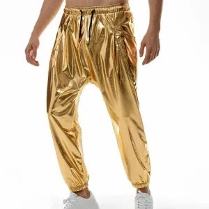 Gold Silver Metallic Shiny Sweatpants: Glam Rock Hip Hop Pants