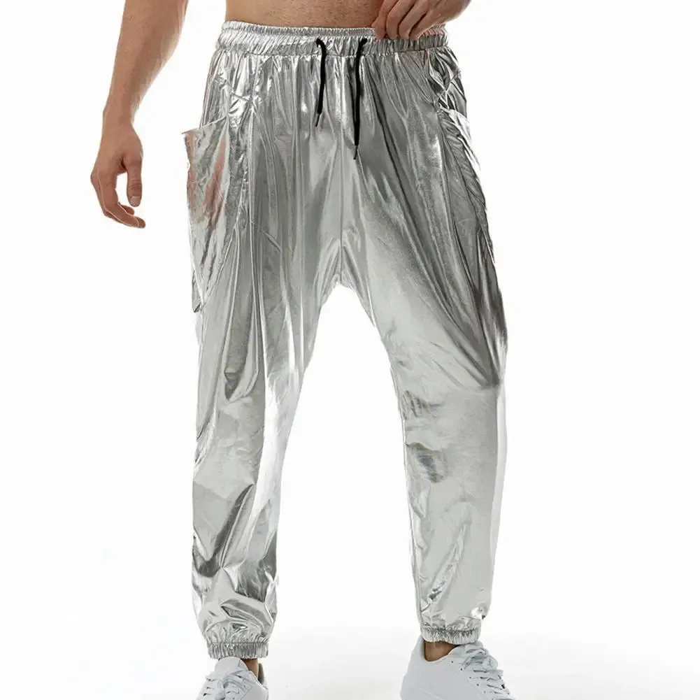 Gold Silver Metallic Shiny Sweatpants: Glam Rock Hip Hop Pants