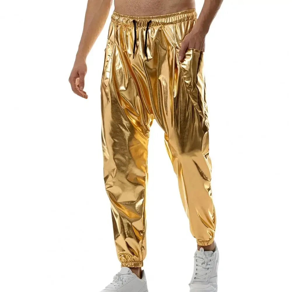 Gold Silver Metallic Shiny Sweatpants: Glam Rock Hip Hop Pants