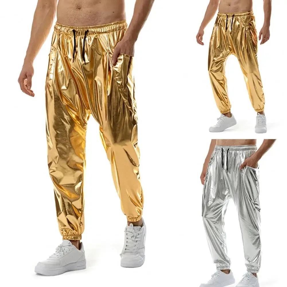 Gold Silver Metallic Shiny Sweatpants: Glam Rock Hip Hop Pants