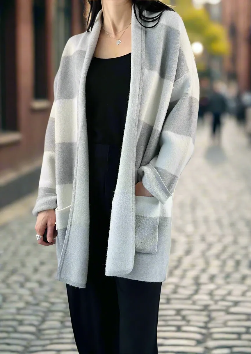 HEATHER ASH GREY STRIPE CARDIGAN