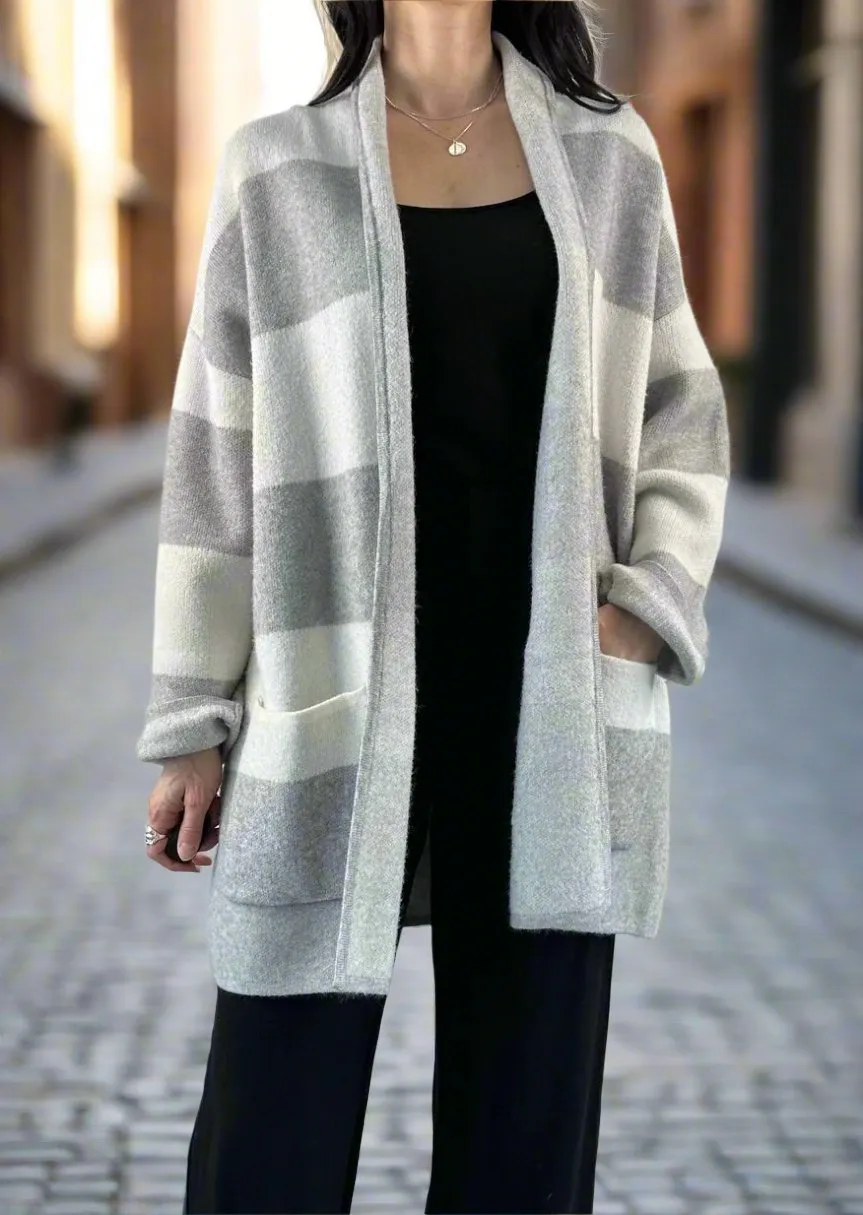 HEATHER ASH GREY STRIPE CARDIGAN