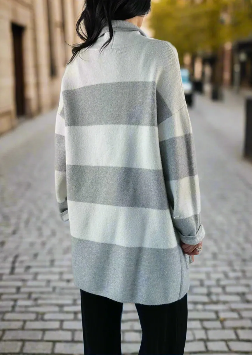 HEATHER ASH GREY STRIPE CARDIGAN