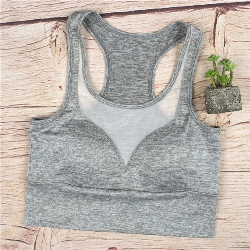 Hot Wholesale Women Mesh Patchwork Sports Bra Tank Tops Bodycon Slim Gym Sports Clothing Bustier Vest Crop Tops Bralette Blouses