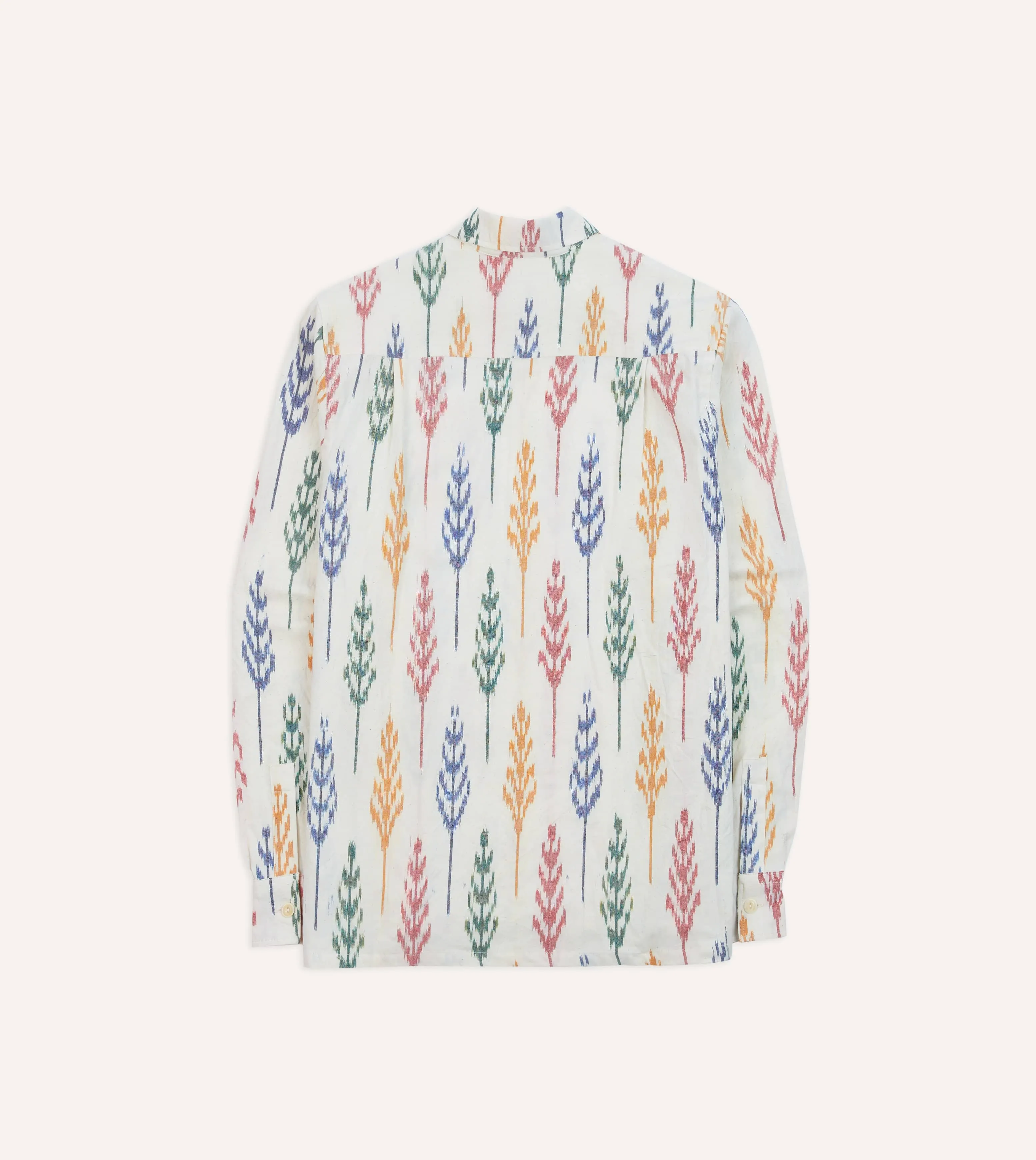 Ikat Print Brushed Cotton Camp Collar Long Sleeve Shirt