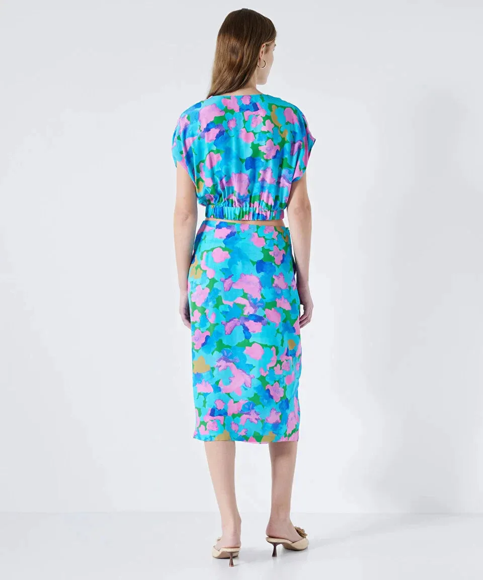 Ipekyol Patterned Draped Blouse Blue