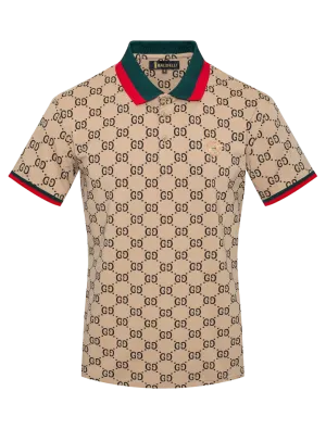 Khaki Men's Luxury Polo Shirt Red and Green Strip T-Shirt Regular-Fit Style