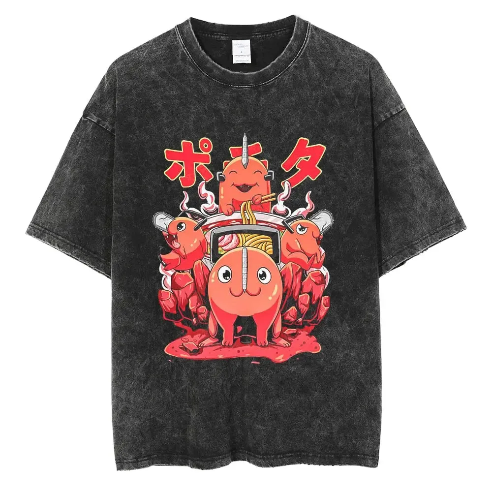 [KUJO] "Pochita" Vintage Oversized T Shirt