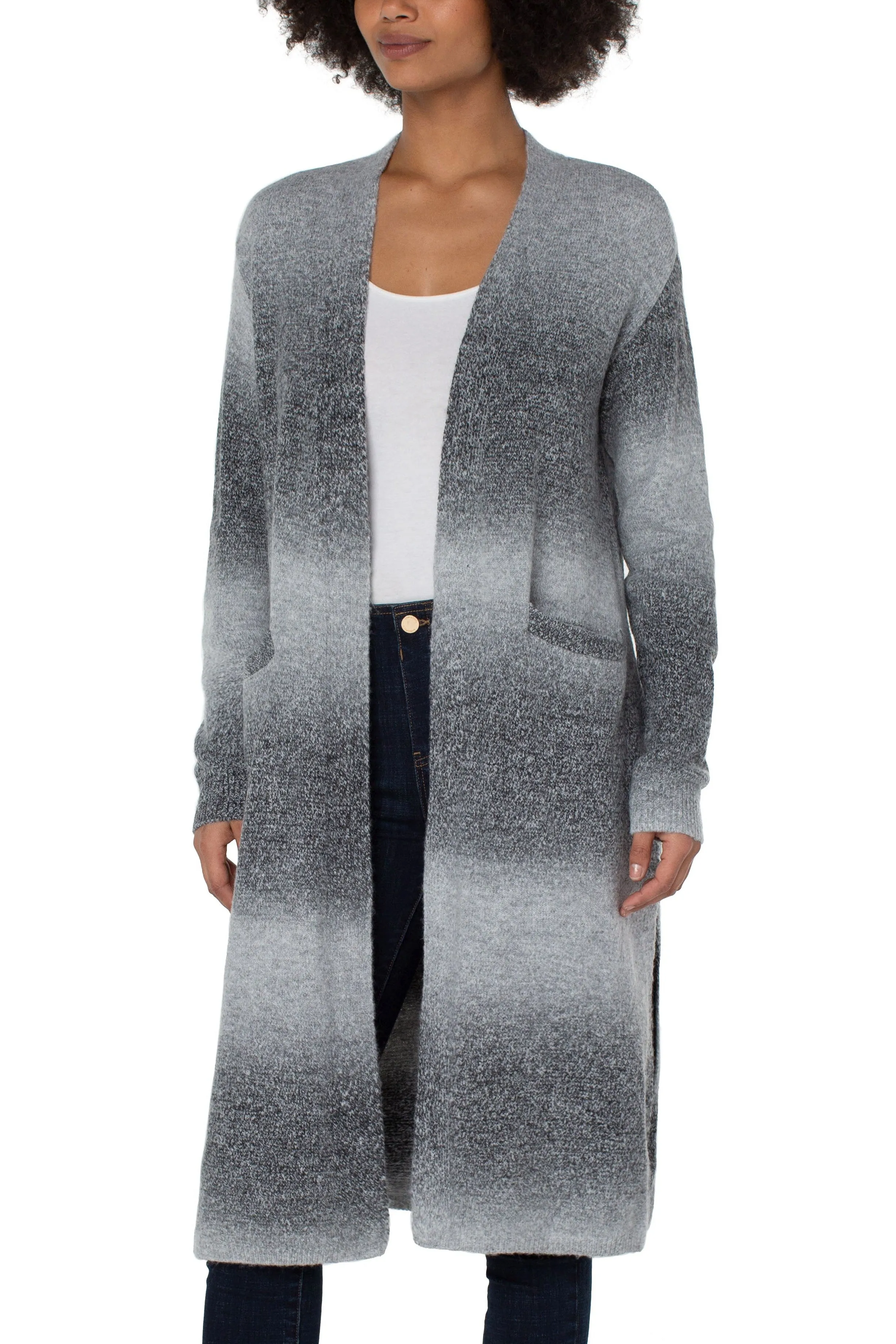 Liverpool Long Sleeve Open Front Long Line Cardigan Sweater In Silverlake Ombre