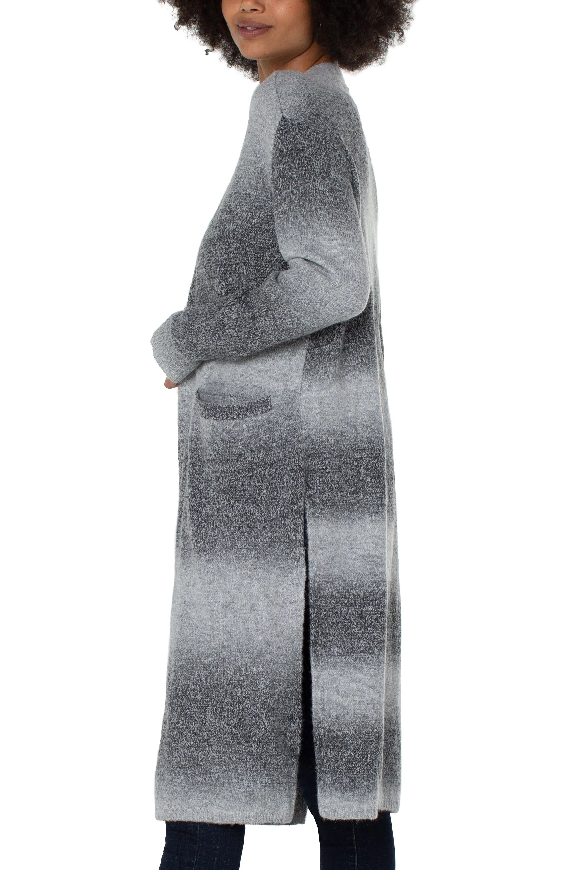 Liverpool Long Sleeve Open Front Long Line Cardigan Sweater In Silverlake Ombre