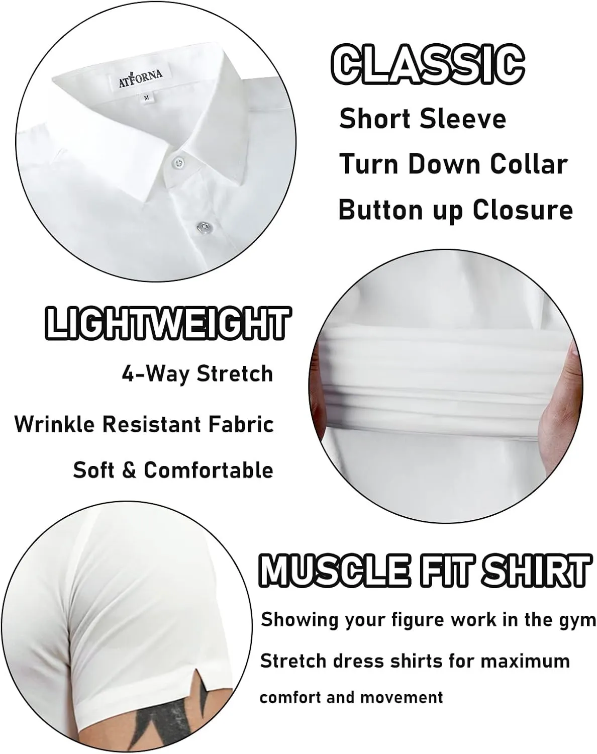 Men's Muscle Dress Shirts Solid Short Sleeve Dress Shirts Athletic Slim Fit Stretch Business Casual Button Down Shirt