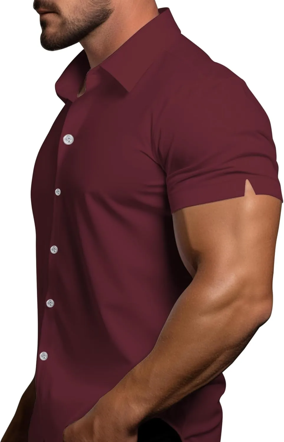 Men's Muscle Dress Shirts Solid Short Sleeve Dress Shirts Athletic Slim Fit Stretch Business Casual Button Down Shirt