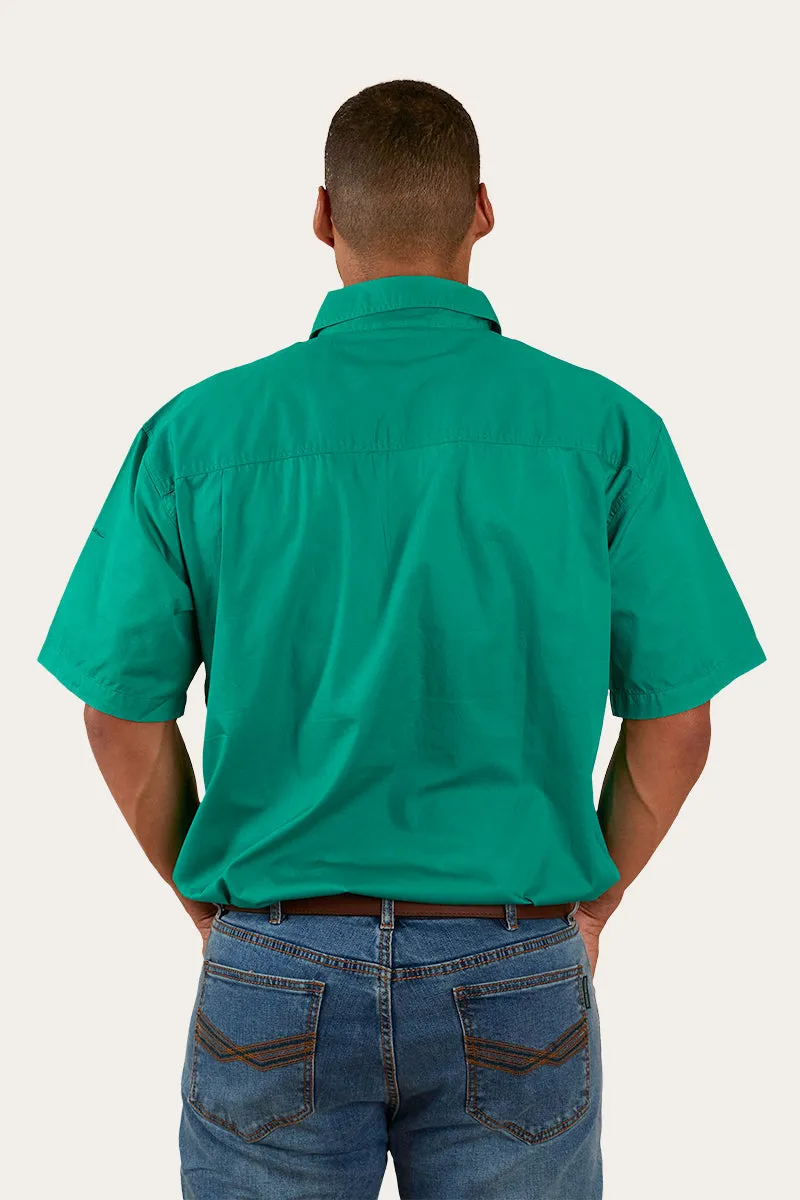 Pack Saddle Mens Short Sleeve Half Button Work Shirt - Green