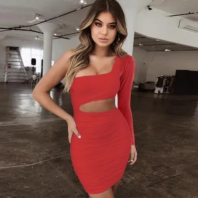 Party Dresses Women One Shoulder Sexy Bodycon Evening Fashion Night Out Summer Club Dress