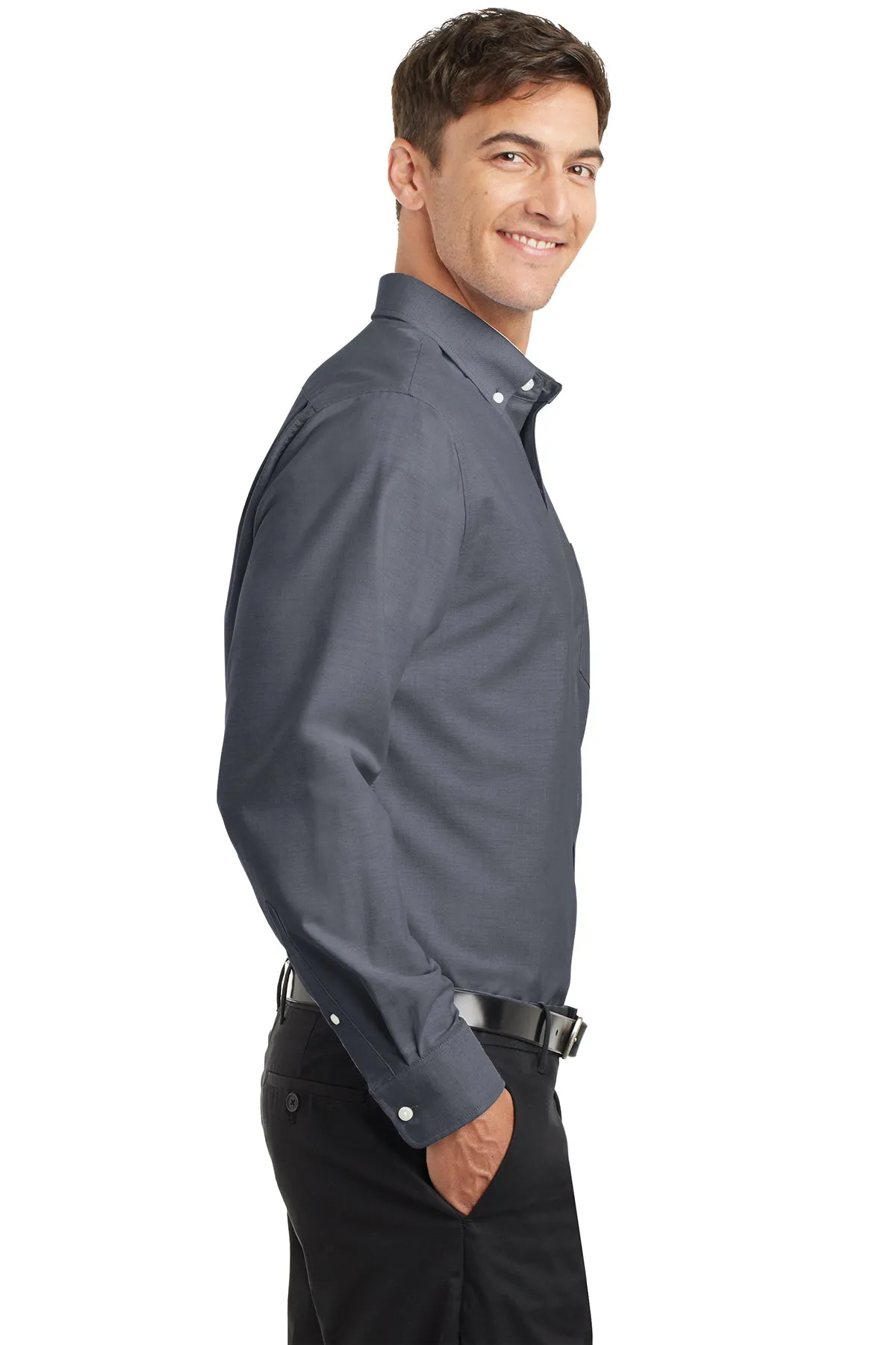 Port Authority Tall SuperPro Custom Oxford Shirts, Black