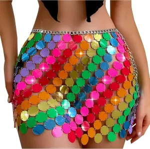Sequin Skirt for Women Sheer See Through Club Outfits Bodycon Sexy Sparkly Glitter Shiny Skirt Mini Night Out Party