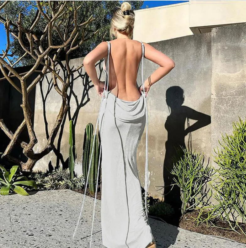 Sexy Backless Lace Up Long Dress Dresses