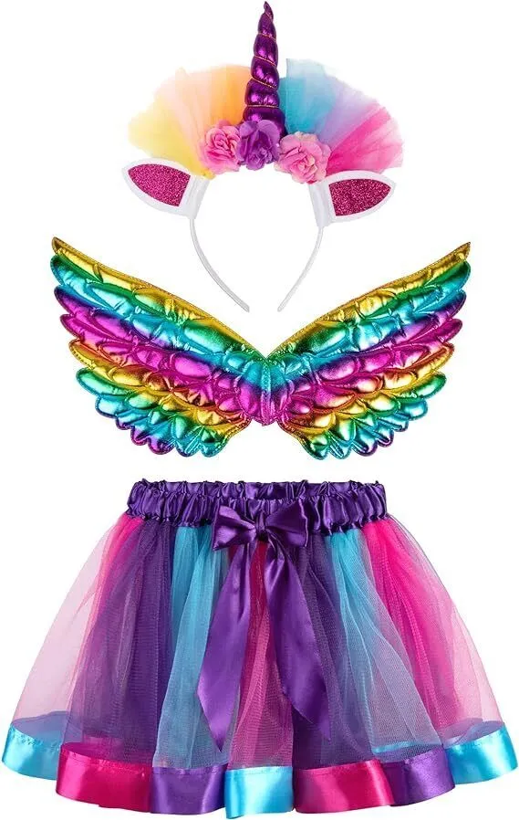 Tutu/Ballet Skirt - 3 pcs - skirt, wings & headband - Purple Unicorn M/L (5-8 Y)